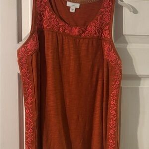 J. Jill Embroidered Tank Top - Rust and Coral